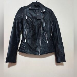 Barneys Originals Black Genuine Leather Biker Jacket Sz-8 NWT